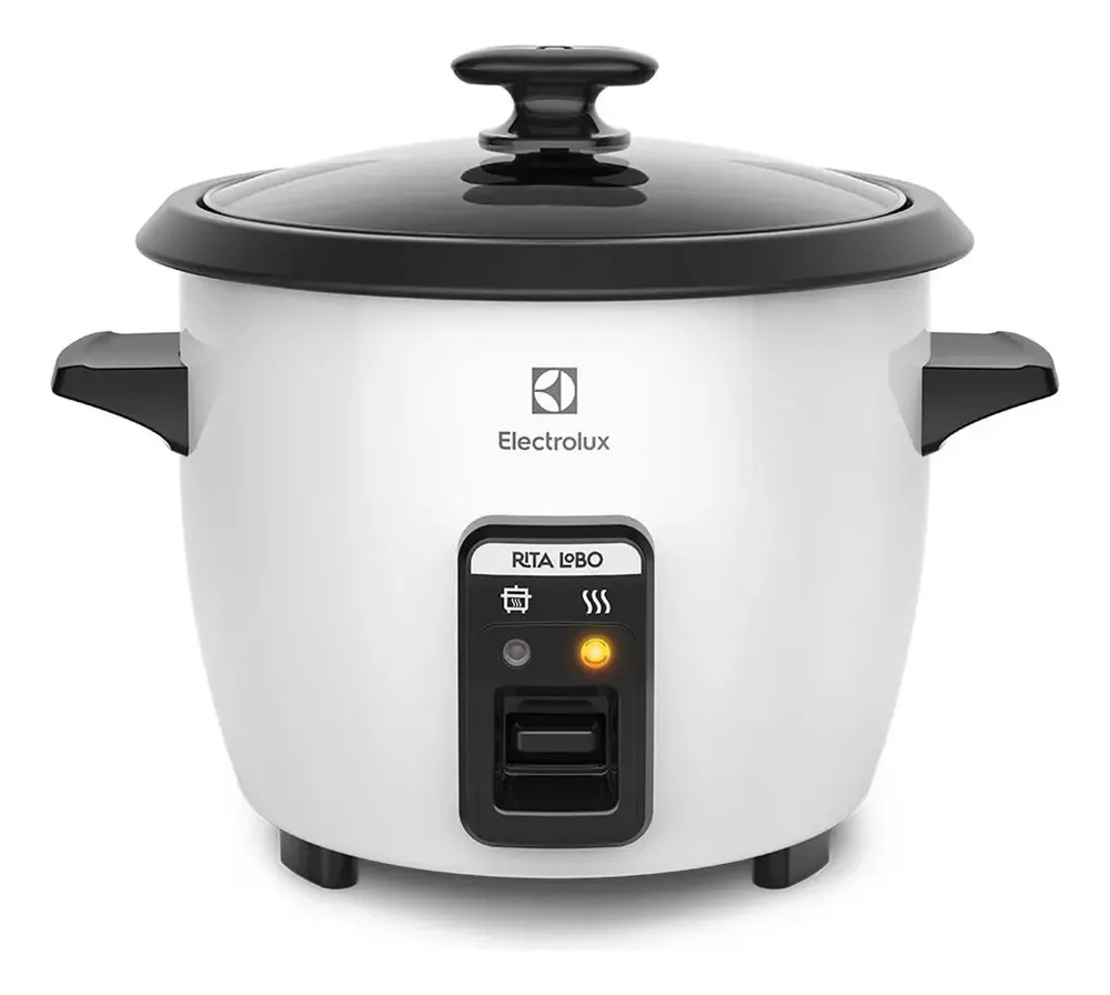 Panela Elétrica Electrolux vapor arroz capacidade 1,3L 7 xícaras manter aquecido panela removível antiaderente tampa vidro RCB50 branca por Rita Lobo