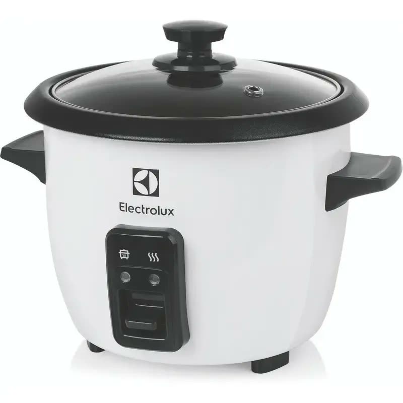Panela Elétrica Electrolux vapor arroz capacidade 1,3L 7 xícaras manter aquecido panela removível antiaderente tampa vidro RCB50 branca por Rita Lobo​