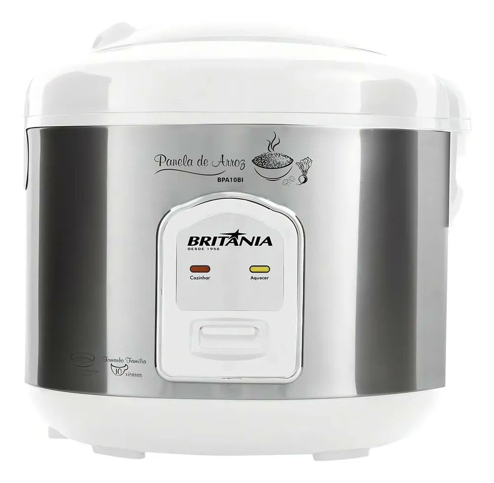 Panela De Arroz Bpa10bi Inox Britânia 110v Branco Com Prata