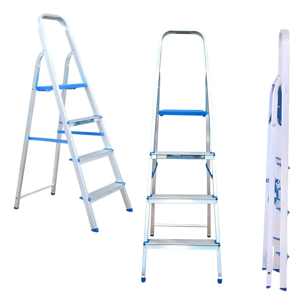 Escada Alumasa 4 Degraus Dobrável 85.3cm Alumínio Prata Azul Doméstica
