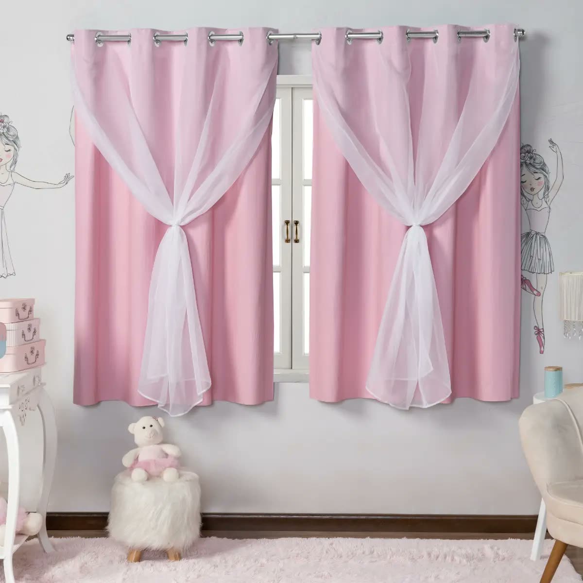 Cortina Blackout Com Voil 2,80x1,60 Rosa Quarto De Menina
