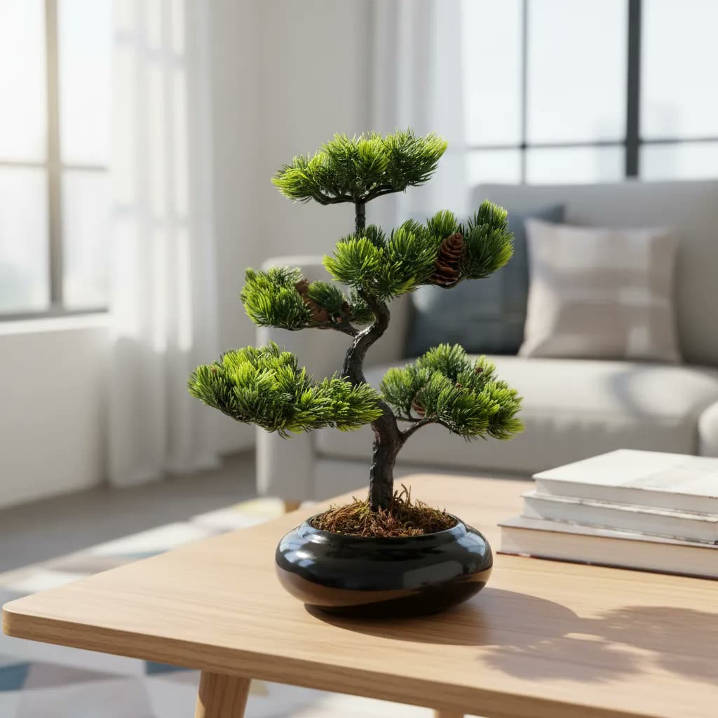 Bonsai Realista Vaso Ceramica Arvore Da Sorte Folhas Pinheir
