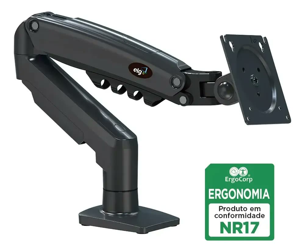 Suporte Articulado de Mesa F80N com Pistão a Gás para Monitores de 17'' a 35'' Ergonômico