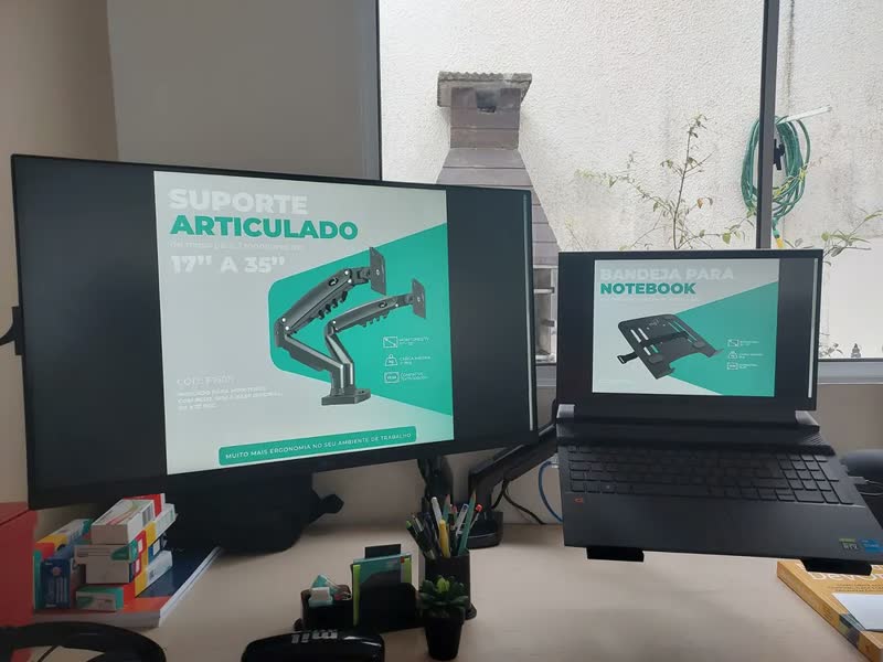 foto de Suporte Ergonômico Articulado de Mesa, 2 Monitores 17