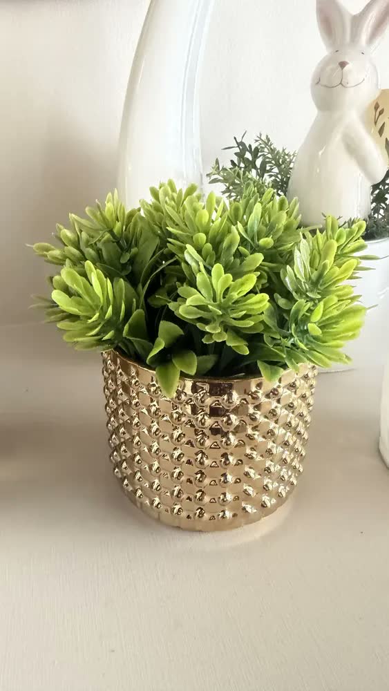 foto de Conjunto De Vasos De Cerâmica Dourados Com Planta