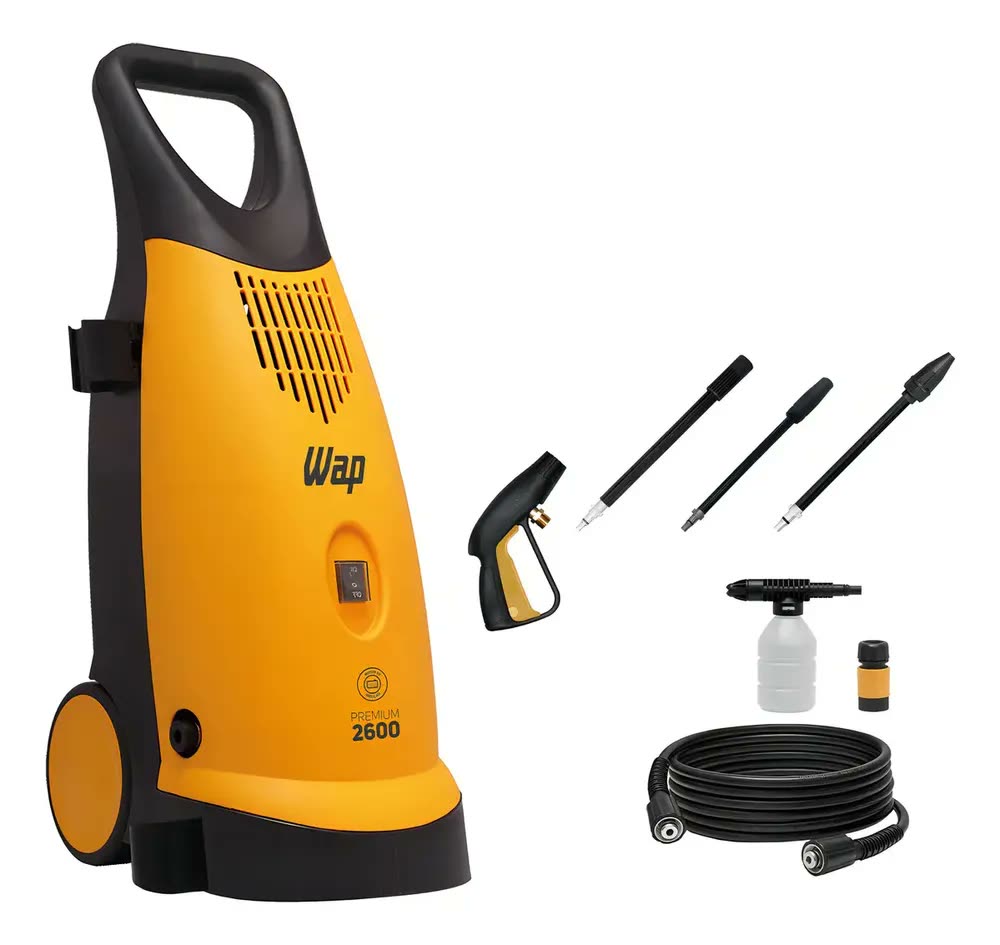 Lavadora Alta Pressão Wap Premium 2600 Potência de 1900w 2400psi Indução Amarela e Preta