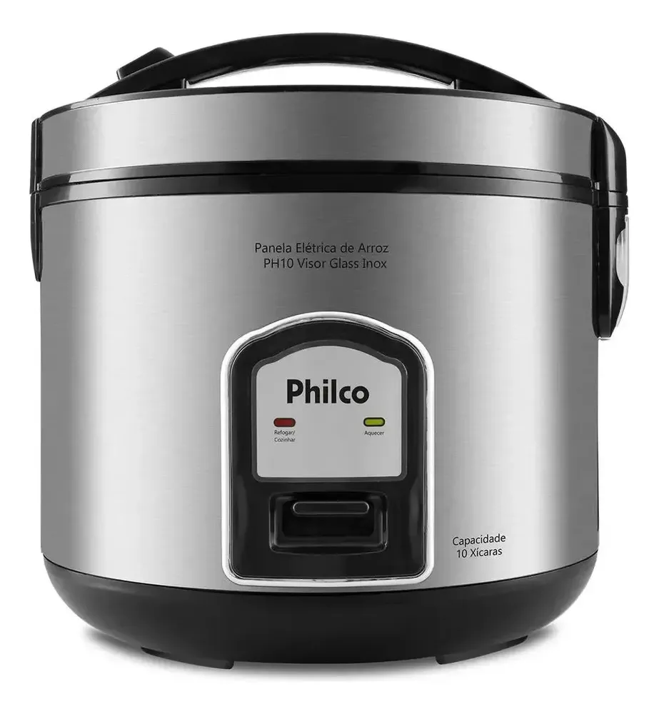 foto de Panela De Arroz Philco 10 X Ph10p Visor Glass Inox 110v Preto/inox