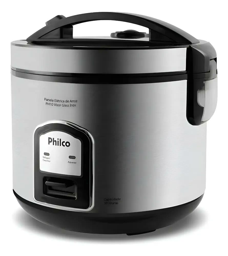 foto de Arrozeira elétrica a vapor Philco PH10 Visor Glass Inox - Preto/Prata