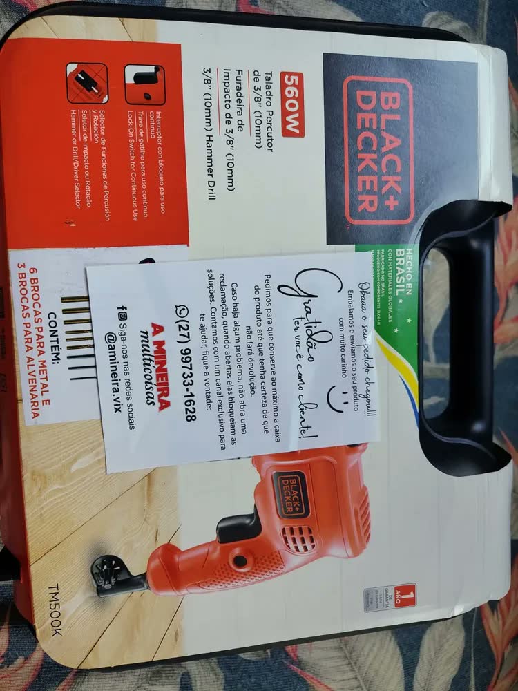 foto de Furadeira Impacto 10mm Black+Decker TM500KB9 500W + accesorios com maleta de transporte 60Hz