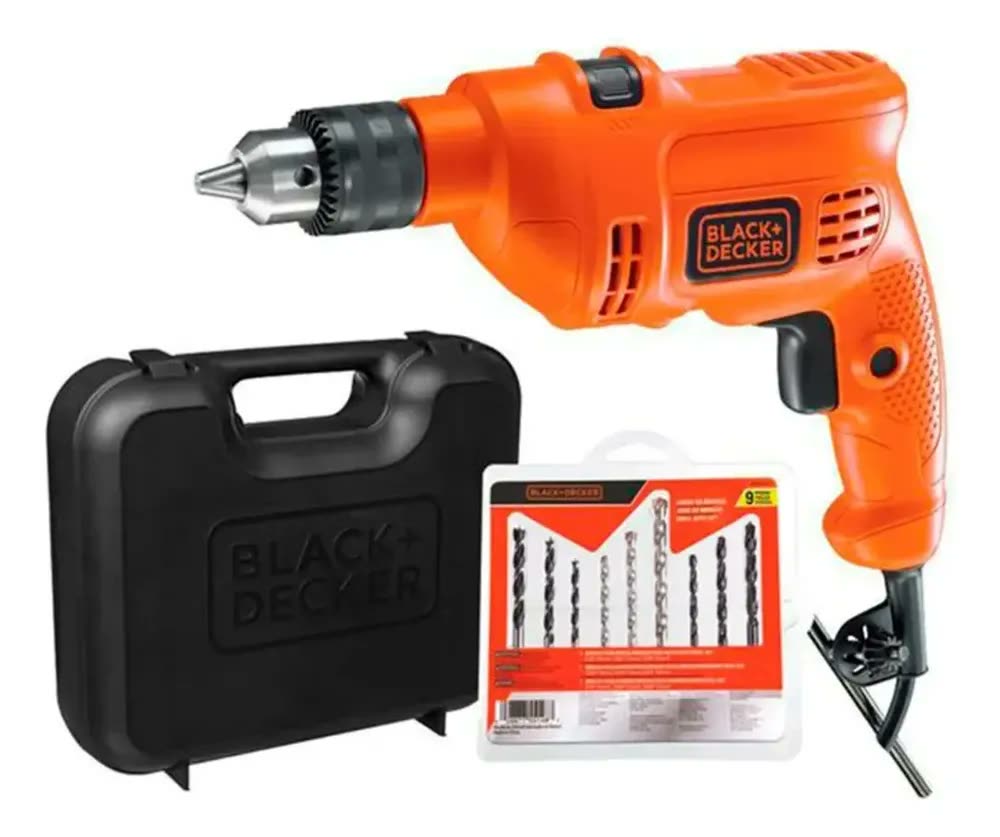 Furadeira Impacto 10mm Black+Decker TM500KB9 500W + accesorios com maleta de transporte 60Hz