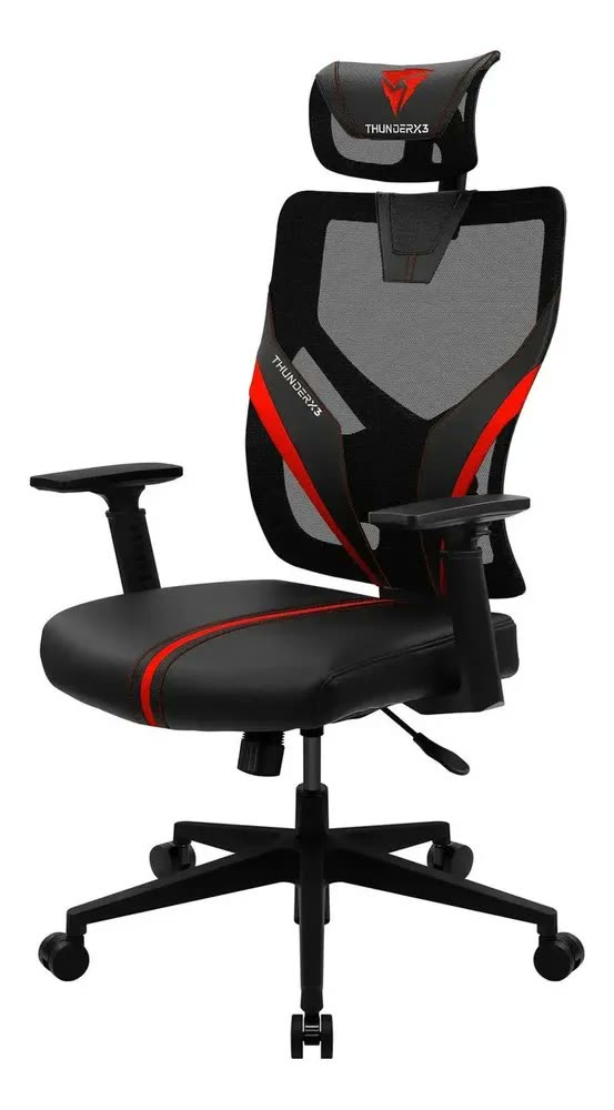 Cadeira Gamer ThunderX3 YAMA1 Preta Vermelha Ergonômica c/ Encosto Reclinável