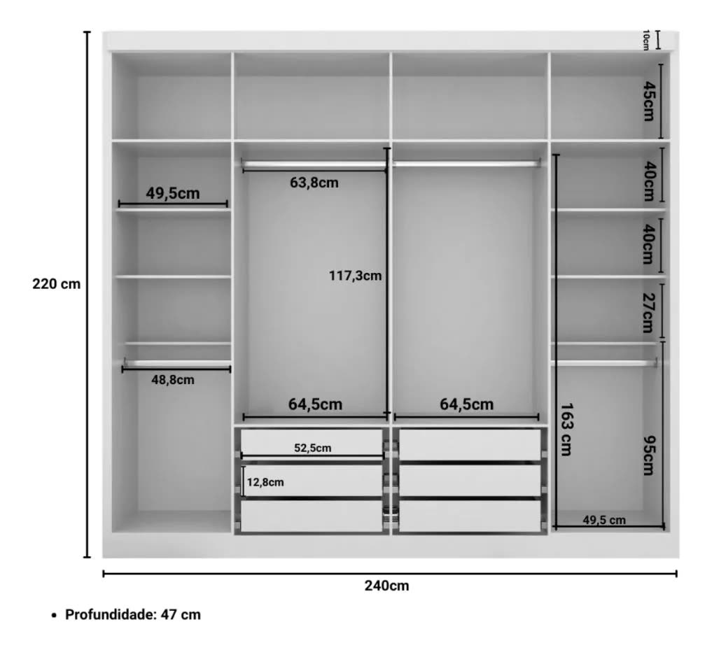 Guarda Roupa Casal Valencia 6 Portas 6 Gavetas