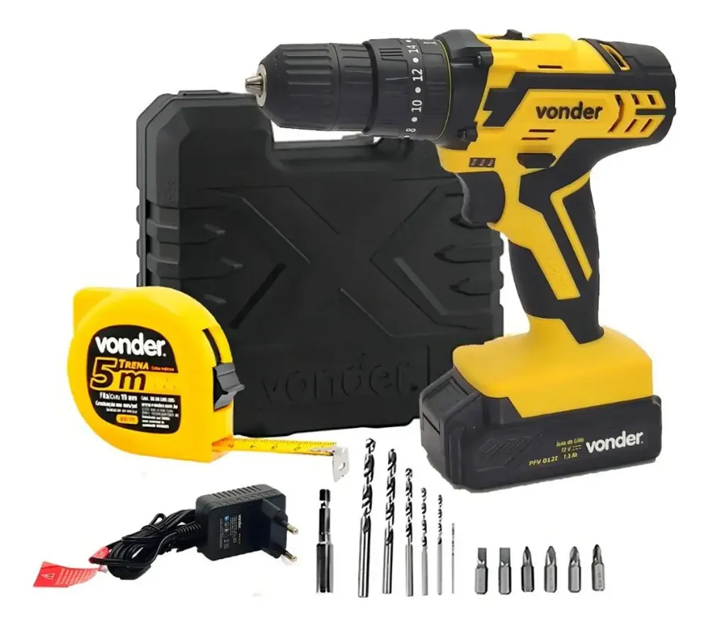 Parafusadeira Furadeira Com Impacto a Bateria Pfv012i Vonder Cor Amarelo Frequência 50 Hz/60 Hz