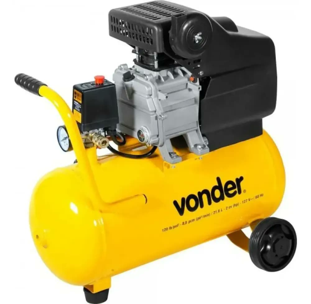 Motocompressor De Ar 8 Pcm 21 Litros Mcv216 Vonder Cor Amarelo Fase elétrica Monofásica Frequência 60 Hz