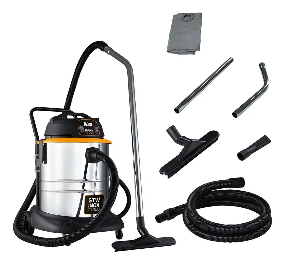 Aspirador de Pó e Água Barril WAP GTW INOX 70 DUO com Dois Motores e Soprador 70 Litros