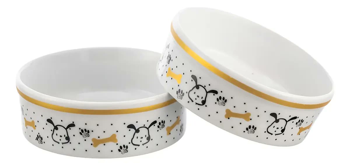 2 Comedouro Cachorro Bebedouro Caes Porcelana Alimentador