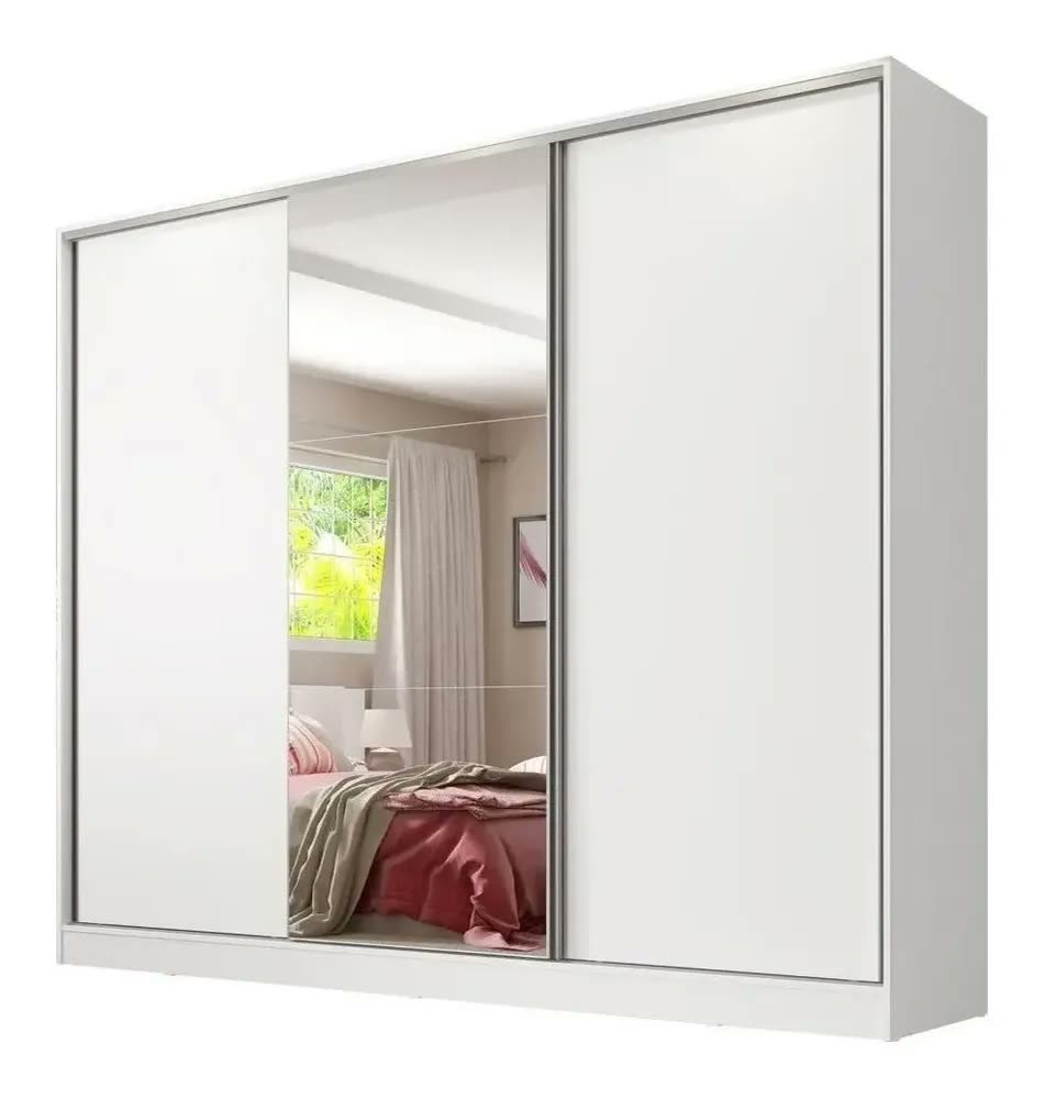 Guarda Roupa Casal Armário Quarto 100% Mdf C Espelho Madesa Royale 3 Portas Cor Branco 106209