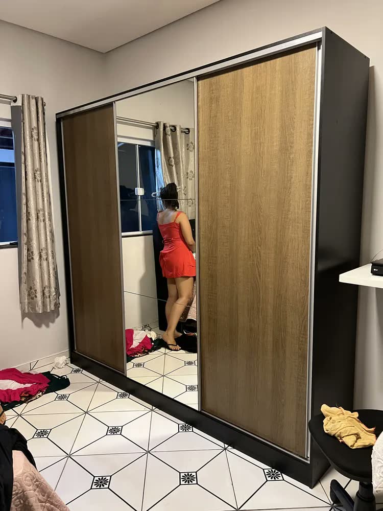 foto de Guarda Roupa Casal 100% Mdf Madesa Royale 3 Portas Espelho Cor Preto 106209
