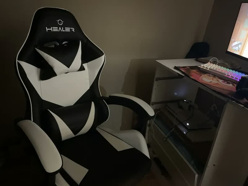 foto de Cadeira Gamer Lancer Preta e Branca Healer