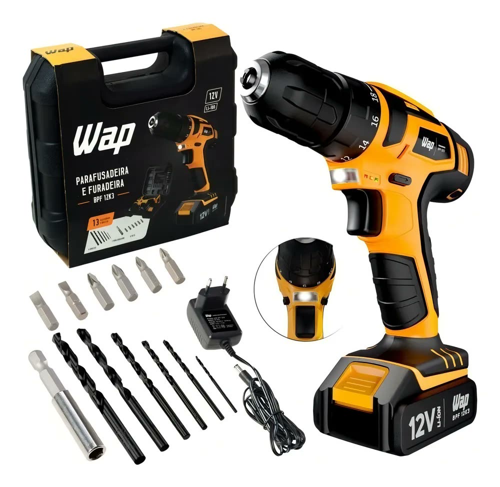 foto de Parafusadeira Furadeira Sem Fio 12V WAP BPF 12K3 Kit Maleta