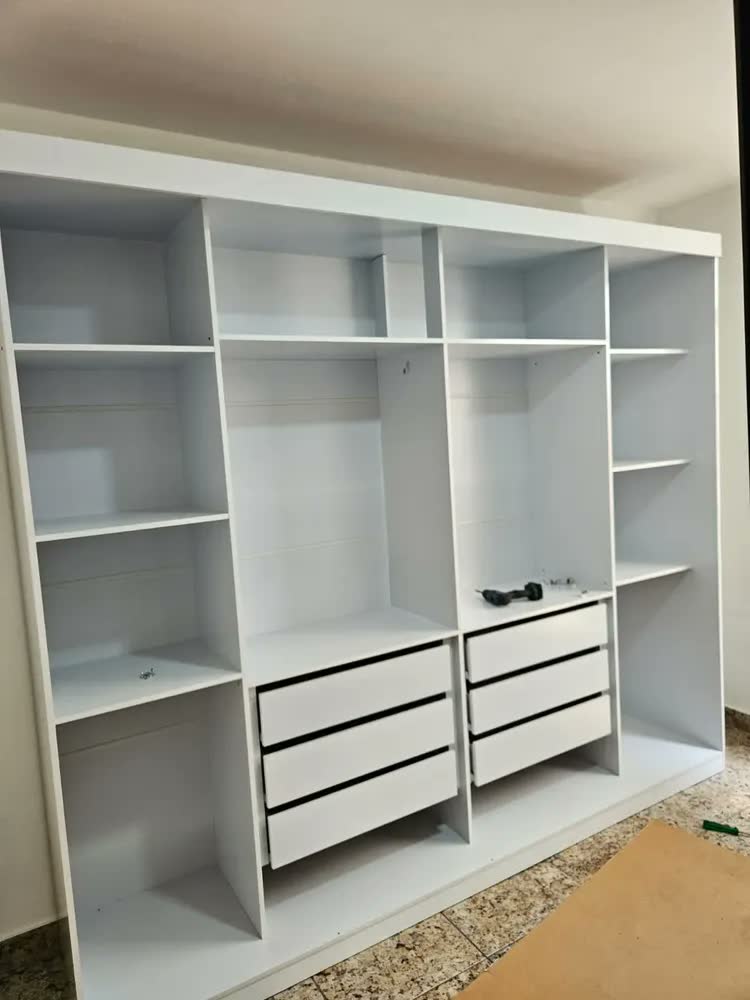 foto de Guarda-roupa Casal MDF 2 Portas Corrediças Branco 6 Gavetas Móveis Lopas