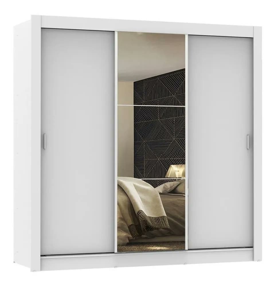 Guarda Roupa Casal Madesa Mônaco 3 Portas Correr Espelho Cor Branco 1093D81E