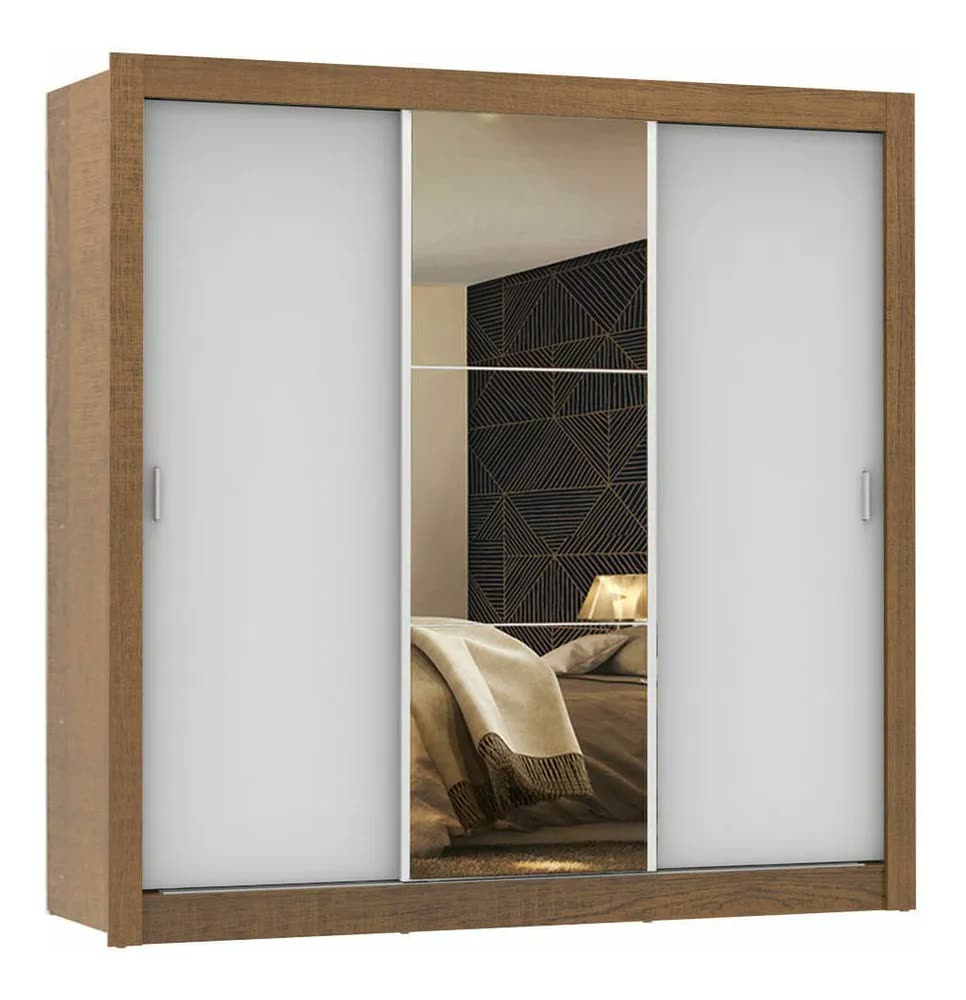 Guarda Roupa Casal Madesa Mônaco 3 Portas Correr Com Espelho Cor Rustic/Branco 1093D81E