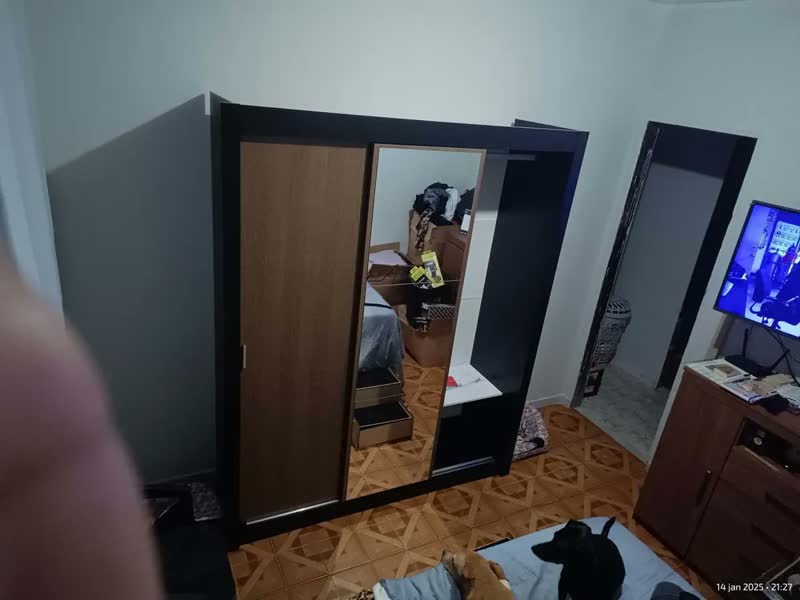 foto de Guarda Roupa Casal Madesa Mônaco 3 Portas Correr Espelho Rp Cor Rustic/Preto