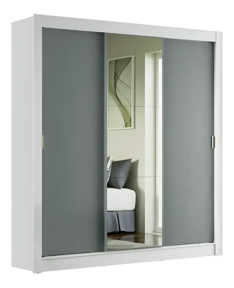 foto de Guarda-roupa Casal Mônaco Madesa 3 Portas Correr Espelho Bc Cor Branco/Cinza 1093D81E