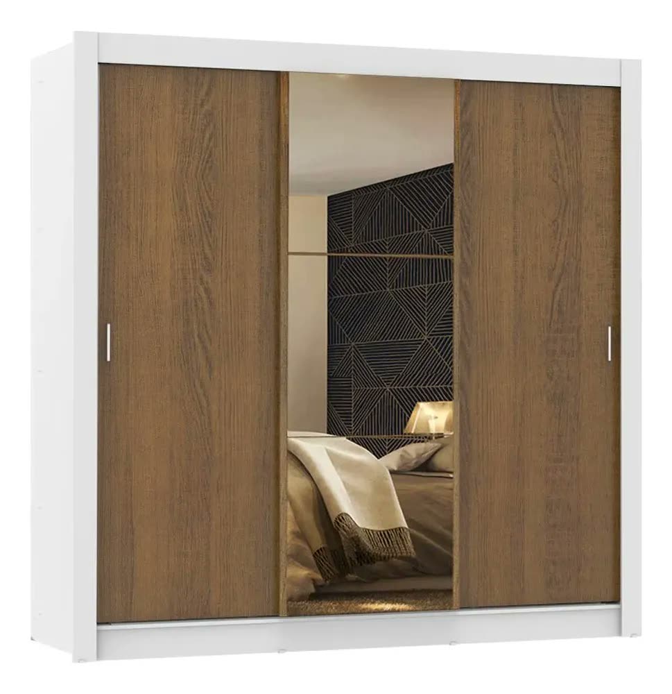 Guarda Roupa Casal Mônaco Madesa 3 Portas Correr Espelho Br Cor Branco/Rustic 1093D81E