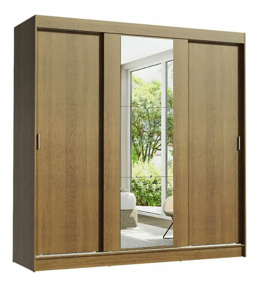 Guarda-roupa Casal Madesa Reno 3 Portas Correr Espelho R Cor Rustic 1095H91E
