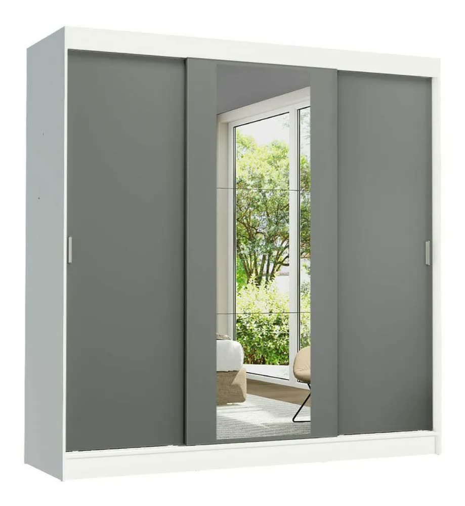 Guarda-roupa Casal Madesa Reno 3 Portas De Correr Esp Bci Cor Branco/Cinza 1095H91E