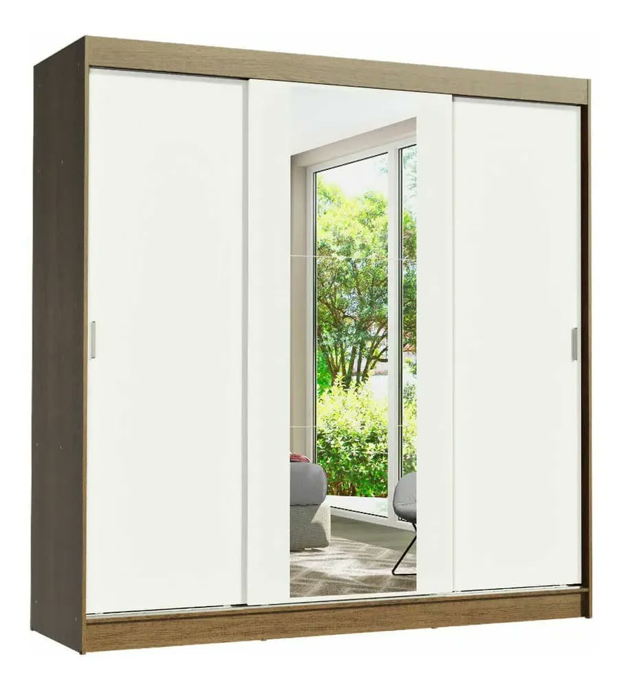 Guarda-roupa Casal Madesa Reno 3 Portas Correr Com Espelho Cor Rustic/Branco 10956E1E