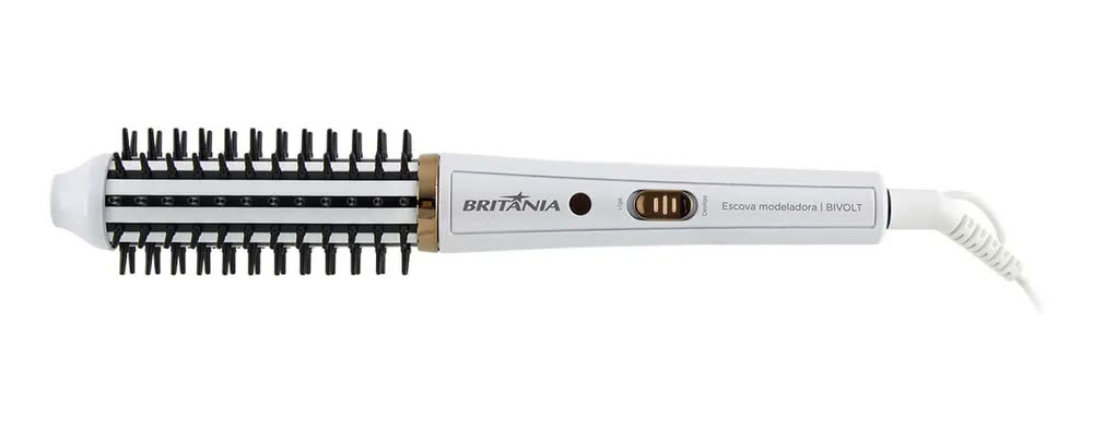 Escova Modeladora Britânia 2 em 1 Branca Antiaderente 60W BEC04 Bivolt
