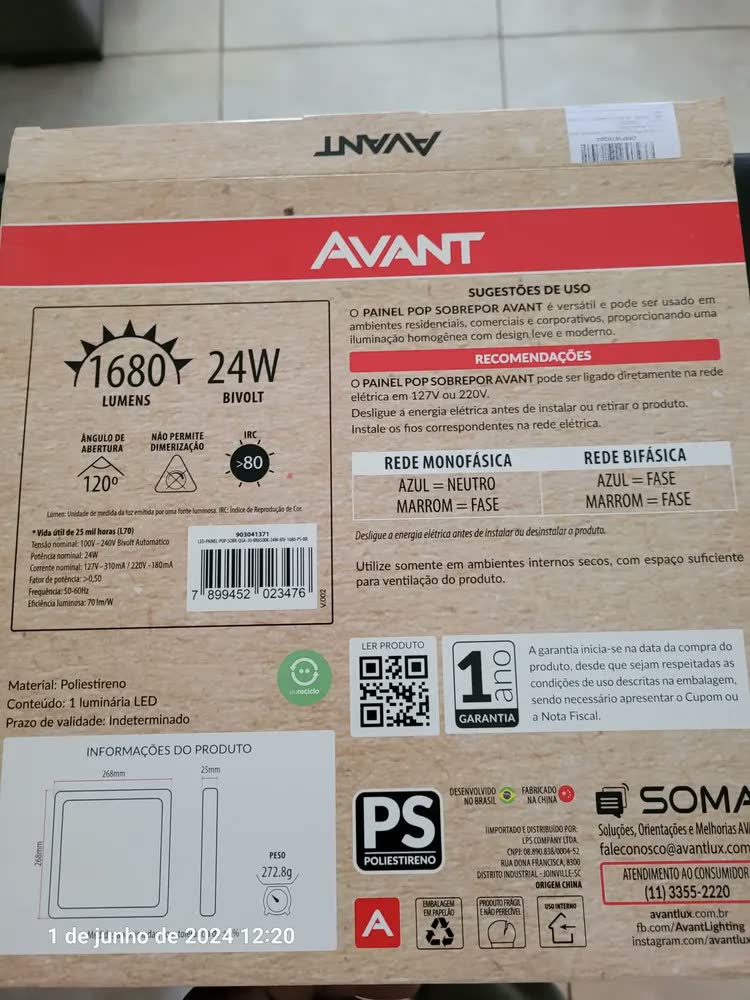 foto de Avant Plafon Led Sobrepor 127/220v Branco 29X29