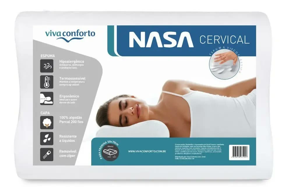 Travesseiro Nasa Cervical capa repelente a líquidos com zíper alinhar a postura 200 Fios Viva Conforto