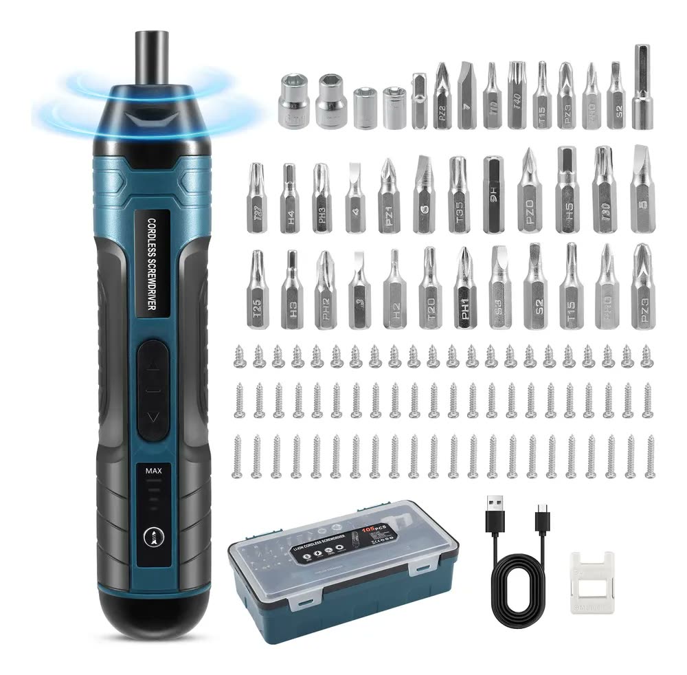 Parafusadeira 3,7 V Sem Fio 105 Peças 4 Vel Usb Azul 3.7v