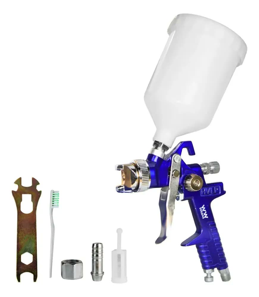 Pistola De Pintura Automotiva Alta Pressão Hvlp Cor Azul 1.4mm WWSoldas