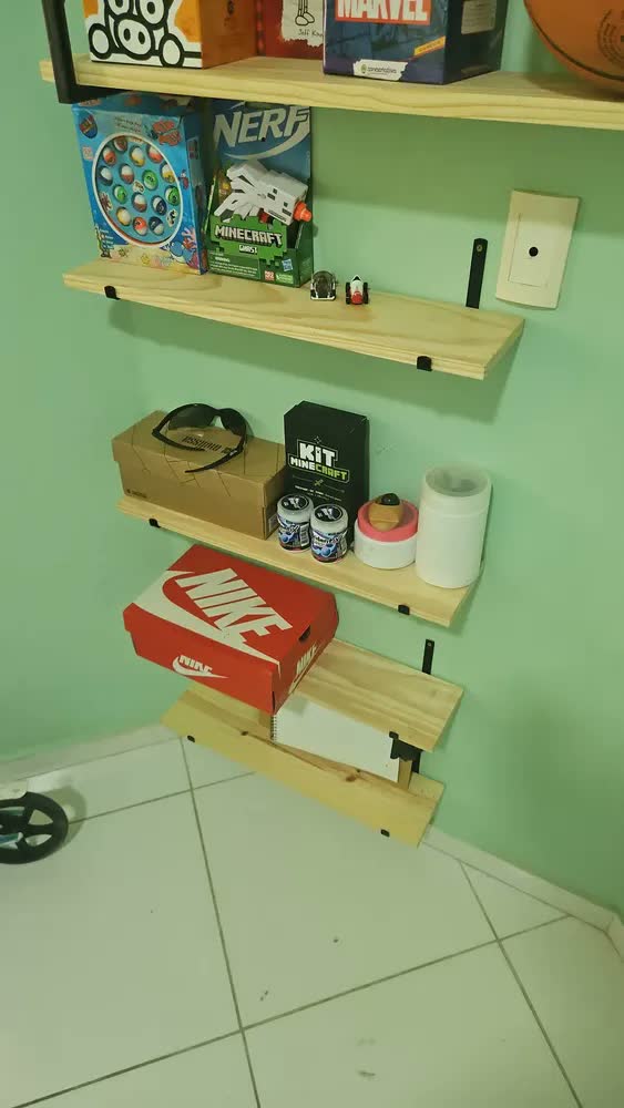 foto de 2 Prateleira Suporte Mão Francesa Preta + Madeira 60cm Nicho