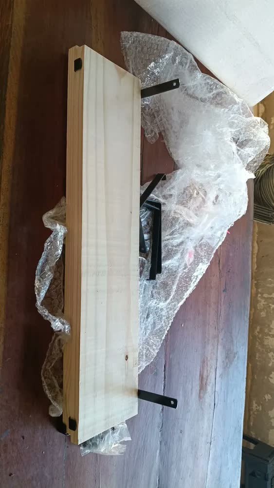 foto de 2 Prateleira Suporte Mão Francesa Preta + Madeira 60cm Nicho