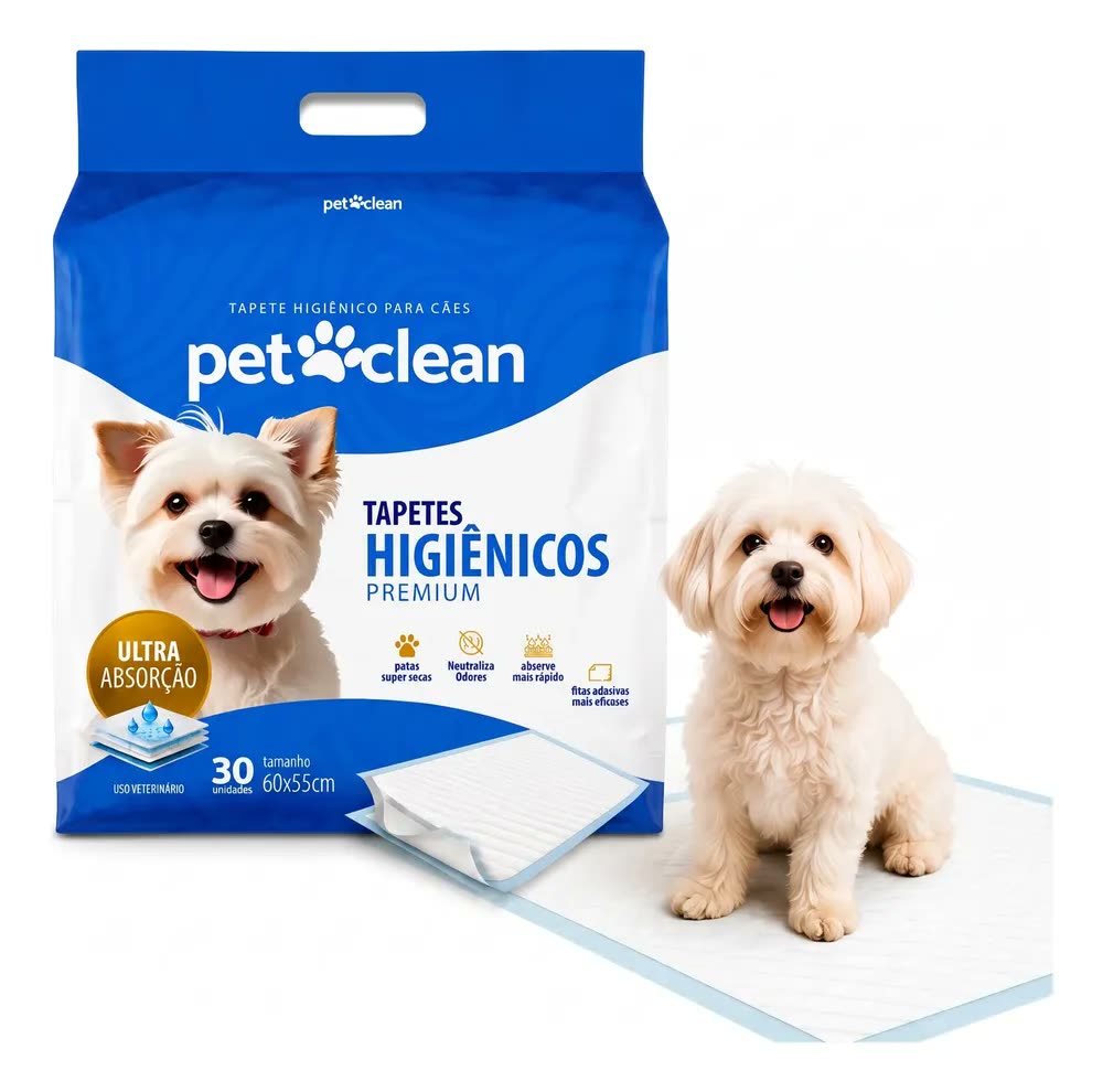 Tapete Higiênico Pet 30 Unid Cães Alta Absorção Descartável Branco