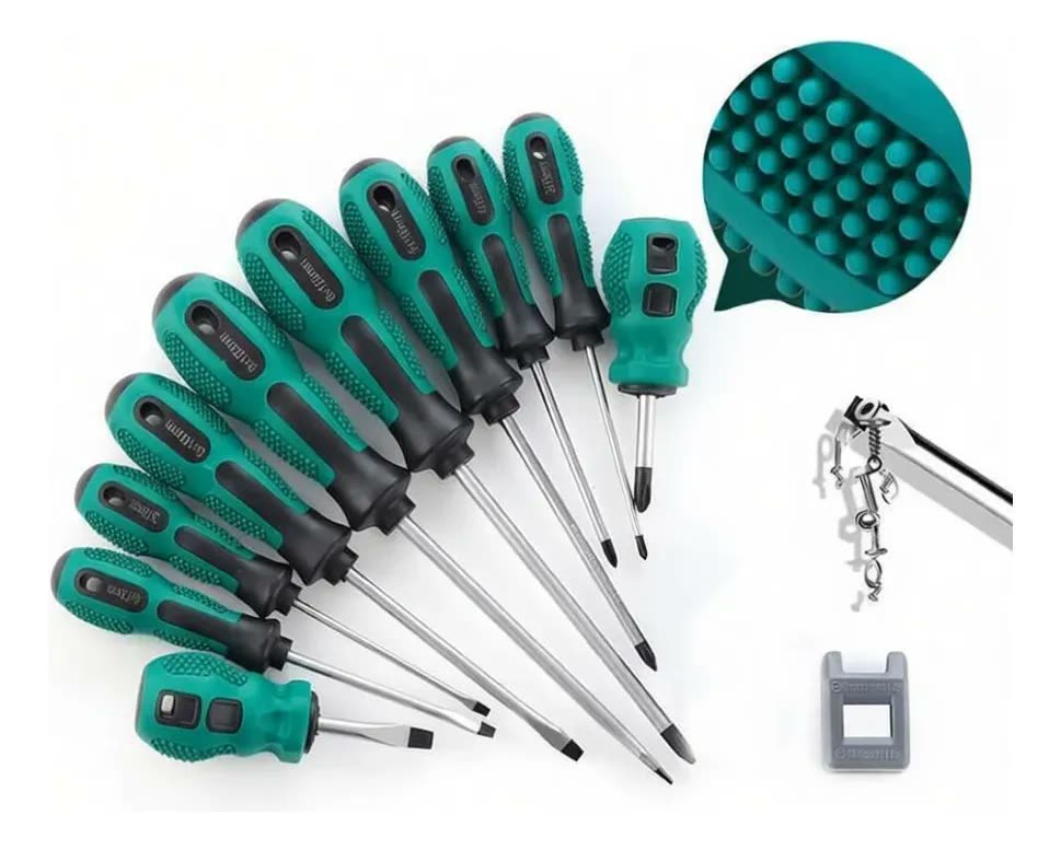 Kit Jogo Chave Fenda E Philips Imantado Profissional 10 Pçs