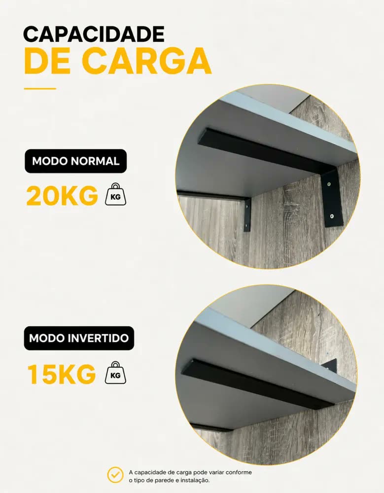 4 Mão Francesa Invertida 25cm Ferro Aço Suporte Preta