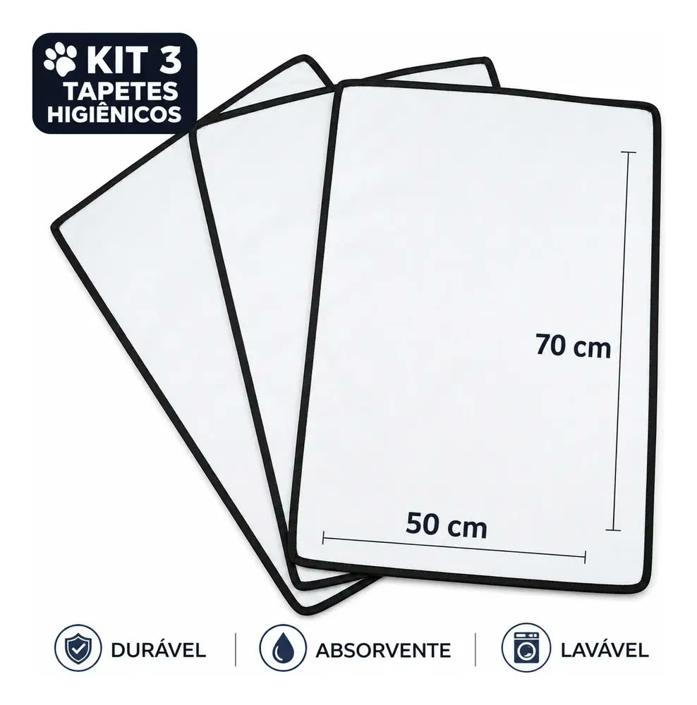 Kit 3 Tapete Higiênico Lavável Cães Cachorro Xixi Grande Dog Tapete Pet Branco Fácil Visualização Do Xixi Dog, Pode Também Verificar Qualquer Alteração Do Xixi Do Seu Cachorro.