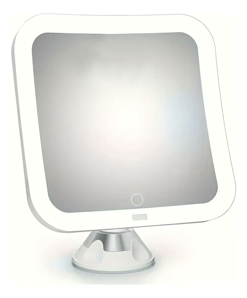 foto de Espelho De Maquiagem Com Led 10x Aumento Luz Dupla Ajustável Brilho Regulável De Mesa Branco