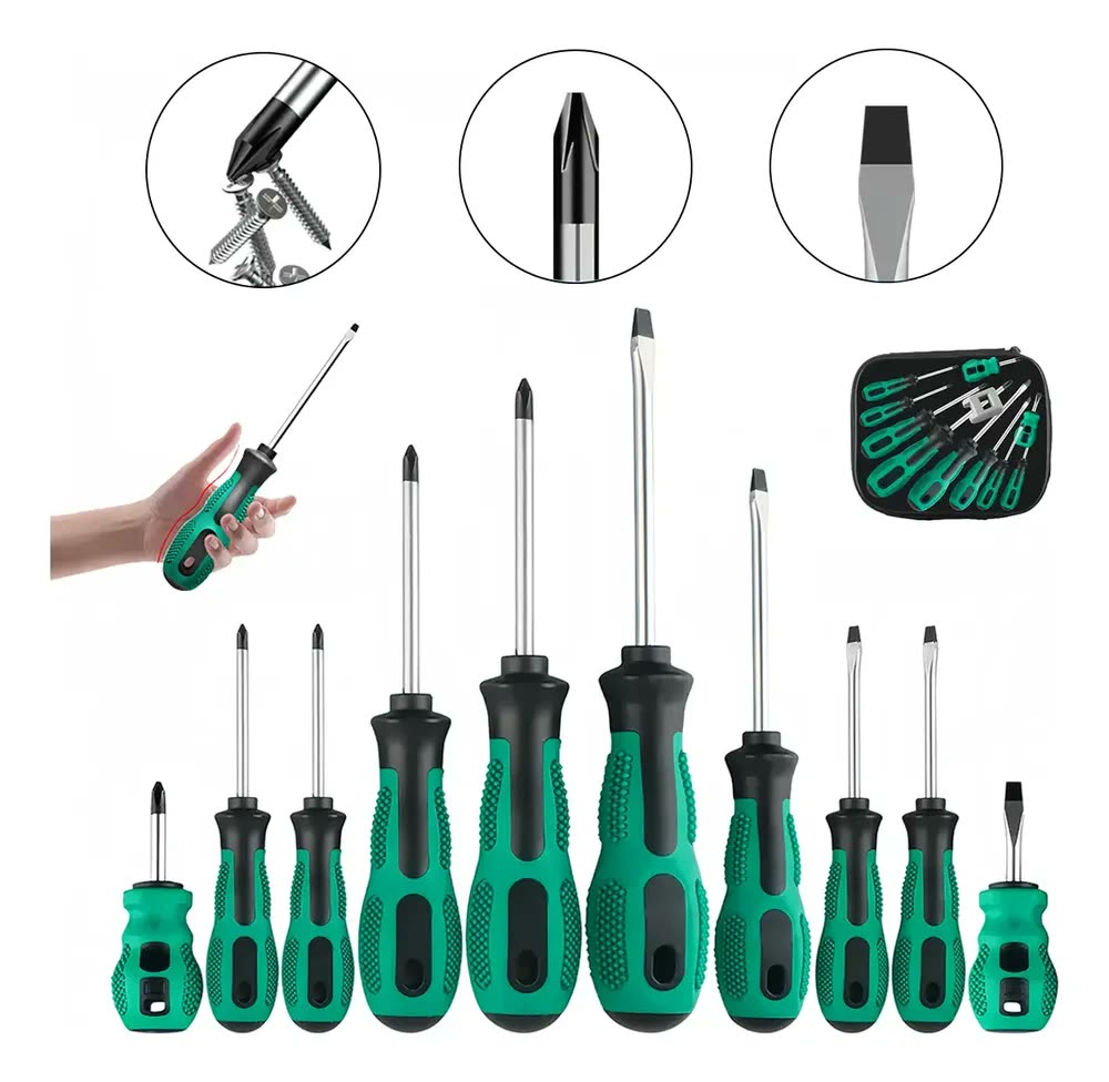 Jogo Chave Fenda Profissional Isolada Philips Imantada 10pcs