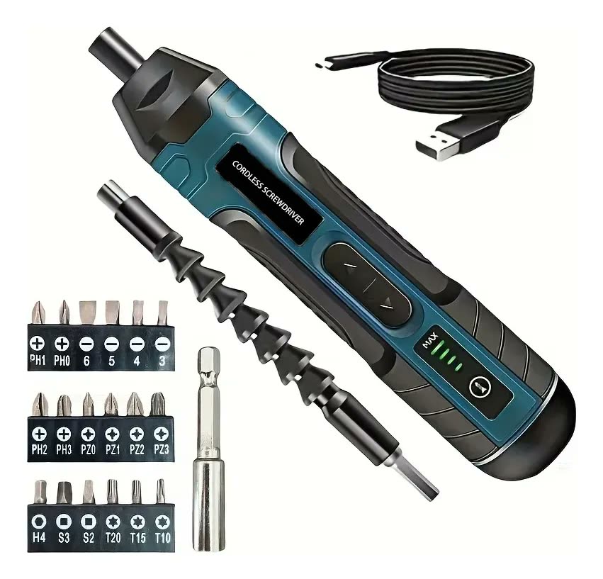 Electric Cordless Screwdriver 3.7v Usb Rechargeable 4-speed Azul 3.7v