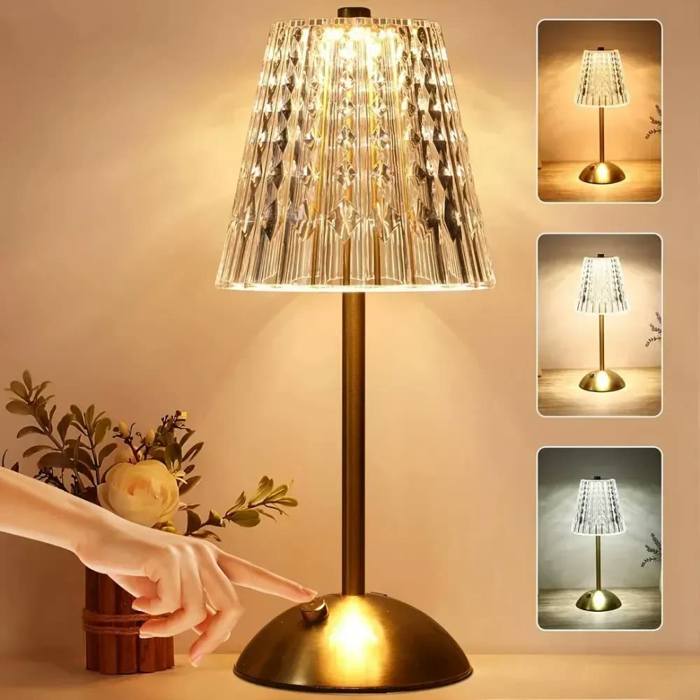 foto de Lâmpada De Cristal Sem Fio, Regulável, Recarregável 127/220v Touch-control Three-color Crystal Light