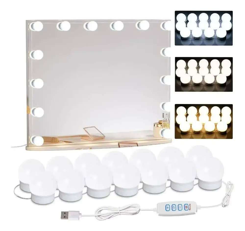 Luz De Espelho Com Led Camarim Maquiagem 10 Lampadas 3 Cores - Marca Camperluz