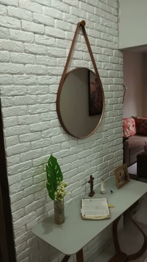 foto de Espelho Redondo Decorativo Suspenso Alça 60cm + Pino Suporte